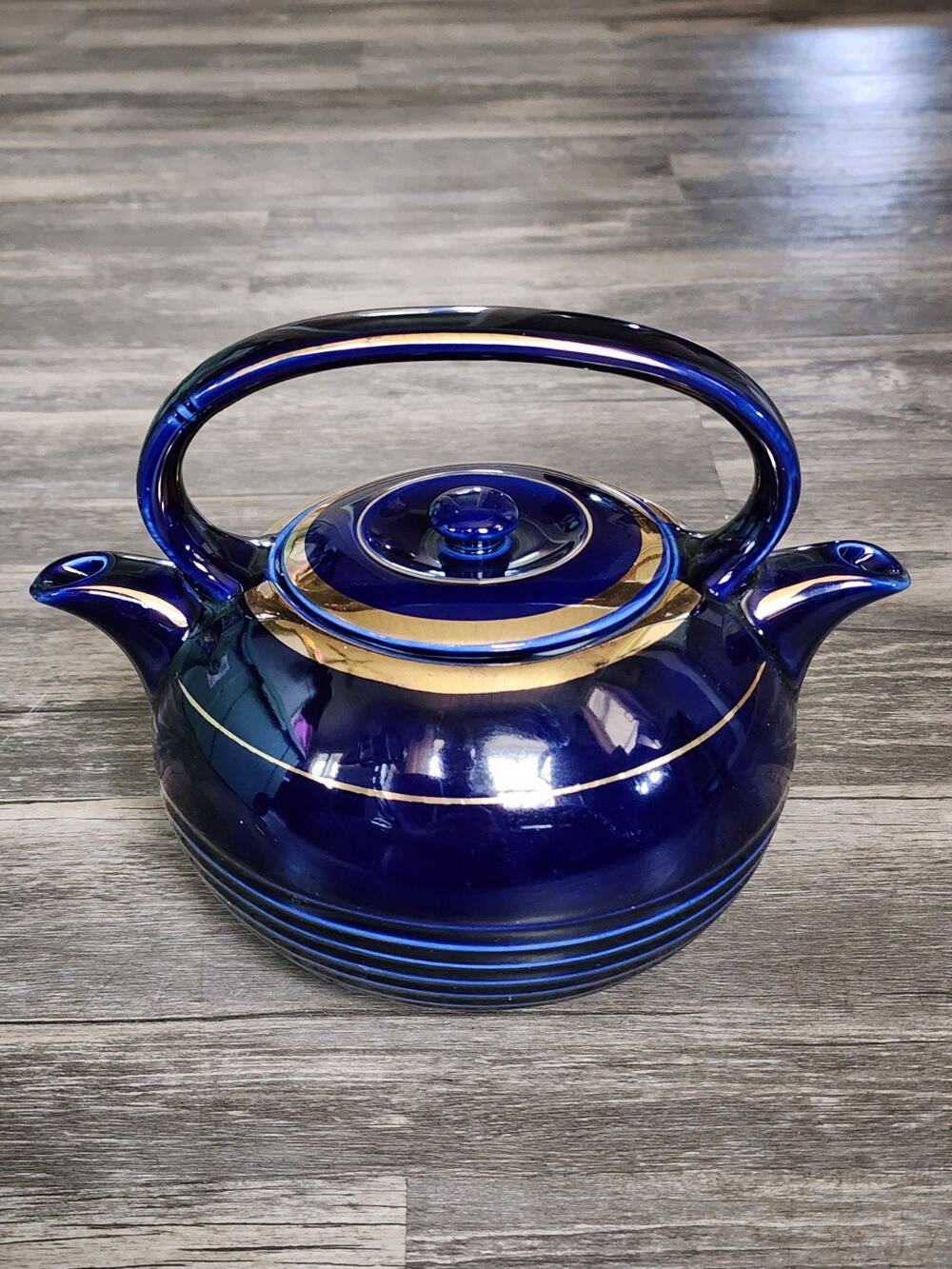 Vintage Hall China USA Cobalt Blue Tea Master Twinspout Teapot Divided Interior